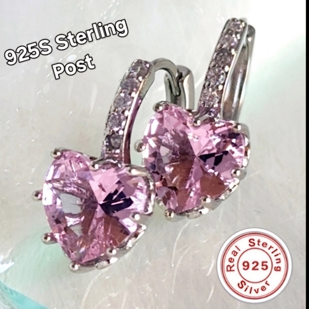 PINK Heart-shaped Quality Simulated Gem Decorated  Elegant 925S